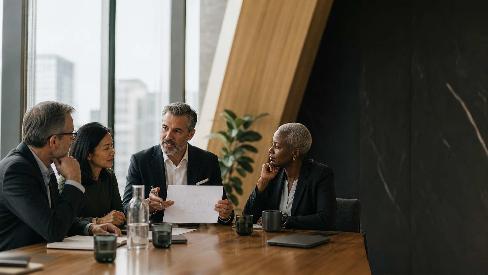 Senior business leaders collaborating around a conference table